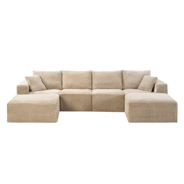 English Elm 133.2 Inch Corduroy Modular Sectional Sofa U Shaped for Spacious Living Rooms Camel W5515S00078