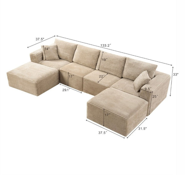English Elm 133.2 Inch Corduroy Modular Sectional Sofa U Shaped for Spacious Living Rooms Camel W5515S00078