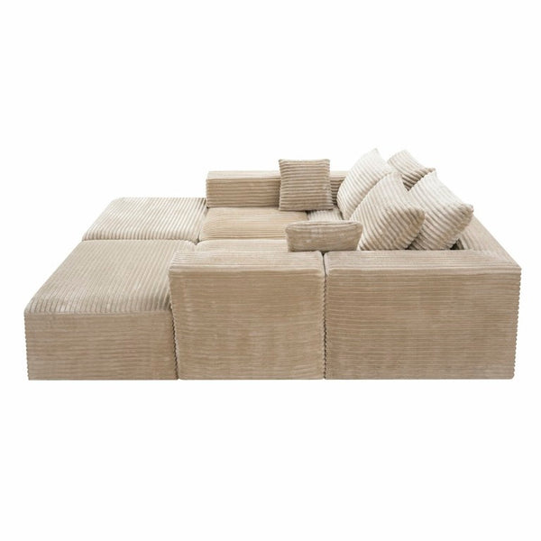 English Elm 133.2 Inch Corduroy Modular Sectional Sofa U Shaped for Spacious Living Rooms Camel W5515S00078