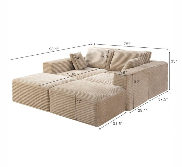 English Elm 133.2 Inch Corduroy Modular Sectional Sofa U Shaped for Spacious Living Rooms Camel W5515S00078