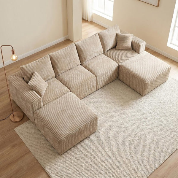 English Elm 133.2 Inch Corduroy Modular Sectional Sofa U Shaped for Spacious Living Rooms Camel W5515S00078