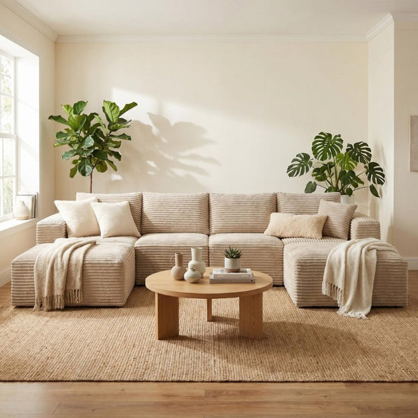 English Elm 133.2 Inch Corduroy Modular Sectional Sofa U Shaped for Spacious Living Rooms Camel W5515S00078