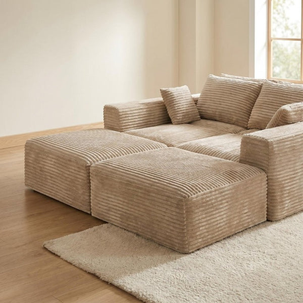 English Elm 133.2 Inch Corduroy Modular Sectional Sofa U Shaped for Spacious Living Rooms Camel W5515S00078