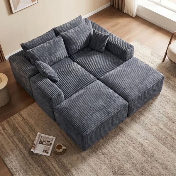 English Elm 133.2 Inch Corduroy Modular Sectional Sofa U Shaped for Spacious Living Rooms Gray W5515S00079