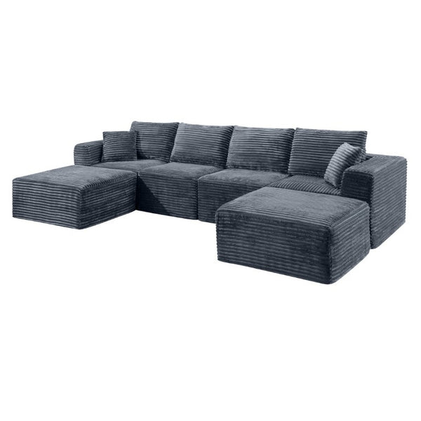 English Elm 133.2 Inch Corduroy Modular Sectional Sofa U Shaped for Spacious Living Rooms Gray W5515S00079