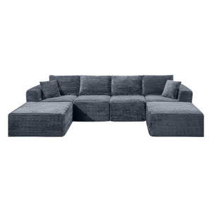 English Elm 133.2 Inch Corduroy Modular Sectional Sofa U Shaped for Spacious Living Rooms Gray W5515S00079