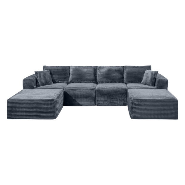 English Elm 133.2 Inch Corduroy Modular Sectional Sofa U Shaped for Spacious Living Rooms Gray W5515S00079