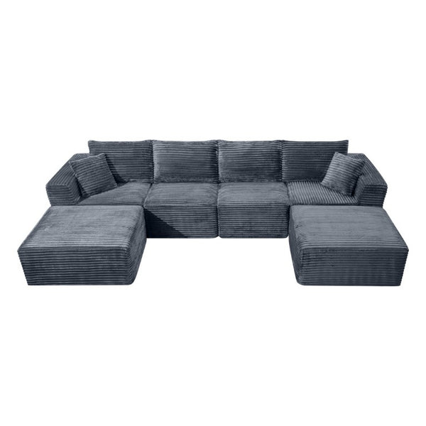 English Elm 133.2 Inch Corduroy Modular Sectional Sofa U Shaped for Spacious Living Rooms Gray W5515S00079