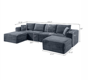 English Elm 133.2 Inch Corduroy Modular Sectional Sofa U Shaped for Spacious Living Rooms Gray W5515S00079