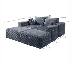 English Elm 133.2 Inch Corduroy Modular Sectional Sofa U Shaped for Spacious Living Rooms Gray W5515S00079