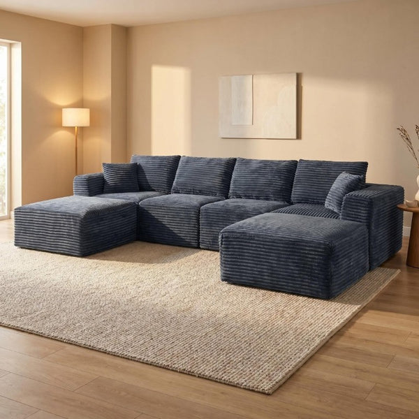 English Elm 133.2 Inch Corduroy Modular Sectional Sofa U Shaped for Spacious Living Rooms Gray W5515S00079