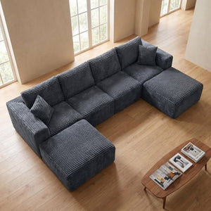 English Elm 133.2 Inch Corduroy Modular Sectional Sofa U Shaped for Spacious Living Rooms Gray W5515S00079