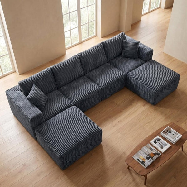 English Elm 133.2 Inch Corduroy Modular Sectional Sofa U Shaped for Spacious Living Rooms Gray W5515S00079