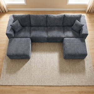 English Elm 133.2 Inch Corduroy Modular Sectional Sofa U Shaped for Spacious Living Rooms Gray W5515S00079