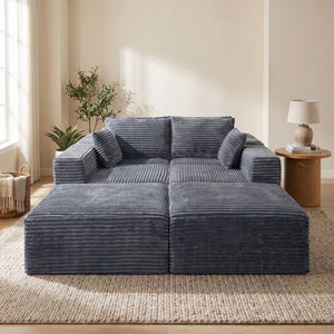 English Elm 133.2 Inch Corduroy Modular Sectional Sofa U Shaped for Spacious Living Rooms Gray W5515S00079