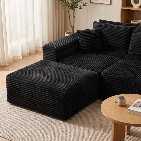 English Elm 133.2 Inch Corduroy Modular Sectional Sofa U Shaped for Spacious Living Rooms Black W5515S00080