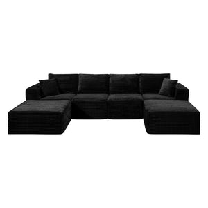 English Elm 133.2 Inch Corduroy Modular Sectional Sofa U Shaped for Spacious Living Rooms Black W5515S00080