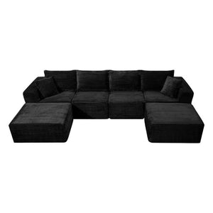 English Elm 133.2 Inch Corduroy Modular Sectional Sofa U Shaped for Spacious Living Rooms Black W5515S00080