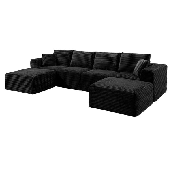 English Elm 133.2 Inch Corduroy Modular Sectional Sofa U Shaped for Spacious Living Rooms Black W5515S00080