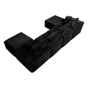 English Elm 133.2 Inch Corduroy Modular Sectional Sofa U Shaped for Spacious Living Rooms Black W5515S00080