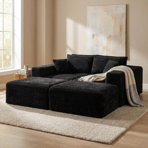 English Elm 133.2 Inch Corduroy Modular Sectional Sofa U Shaped for Spacious Living Rooms Black W5515S00080
