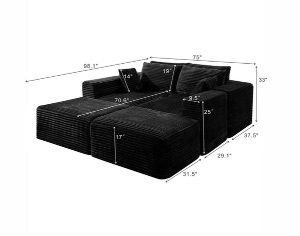 English Elm 133.2 Inch Corduroy Modular Sectional Sofa U Shaped for Spacious Living Rooms Black W5515S00080