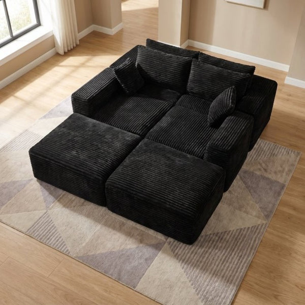 English Elm 133.2 Inch Corduroy Modular Sectional Sofa U Shaped for Spacious Living Rooms Black W5515S00080