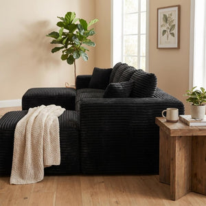 English Elm 133.2 Inch Corduroy Modular Sectional Sofa U Shaped for Spacious Living Rooms Black W5515S00080