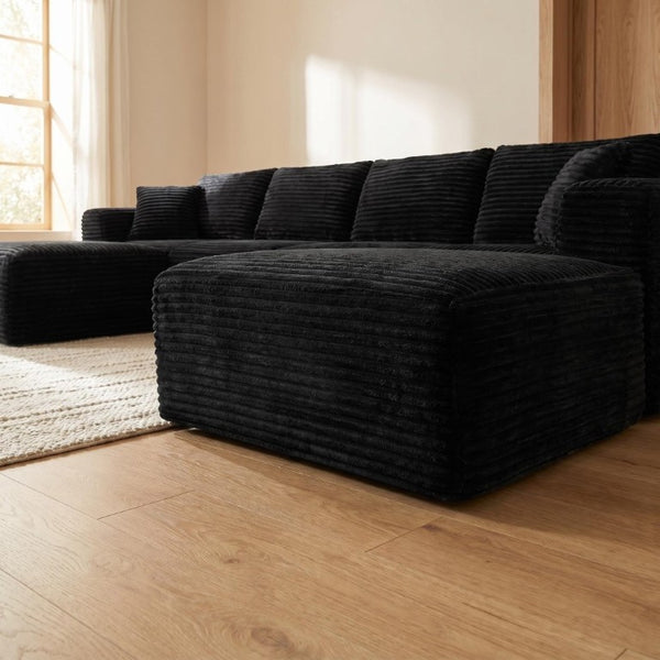 English Elm 133.2 Inch Corduroy Modular Sectional Sofa U Shaped for Spacious Living Rooms Black W5515S00080