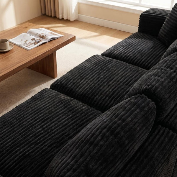 English Elm 133.2 Inch Corduroy Modular Sectional Sofa U Shaped for Spacious Living Rooms Black W5515S00080