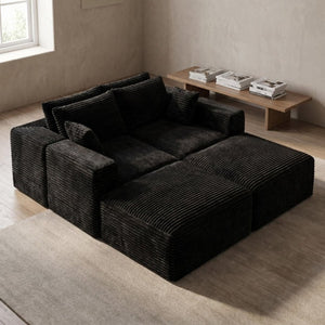 English Elm 133.2 Inch Corduroy Modular Sectional Sofa U Shaped for Spacious Living Rooms Black W5515S00080