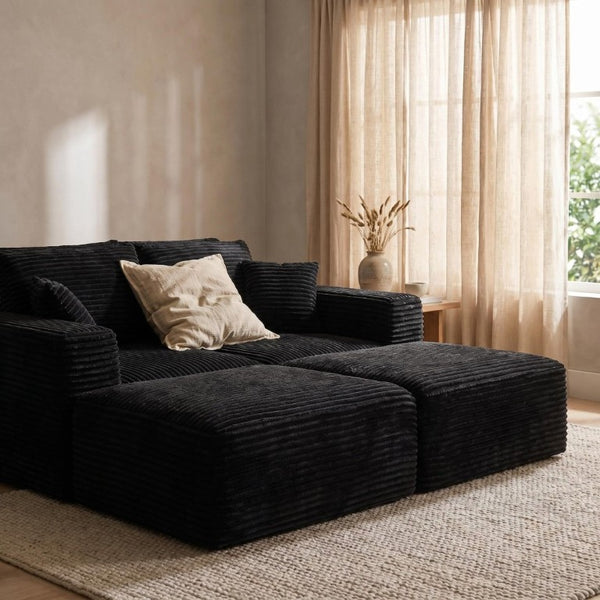 English Elm 133.2 Inch Corduroy Modular Sectional Sofa U Shaped for Spacious Living Rooms Black W5515S00080