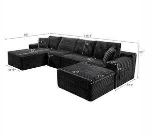 English Elm 135.4 Corduroy Modular U-Shaped Sectional Low Profile Sofa for Casual Living Rooms W5515S00081