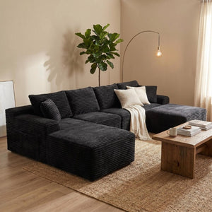 English Elm 135.4 Corduroy Modular U-Shaped Sectional Low Profile Sofa for Casual Living Rooms W5515S00081