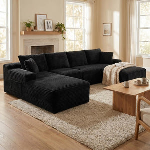 English Elm 135.4 Corduroy Modular U-Shaped Sectional Low Profile Sofa for Casual Living Rooms W5515S00081