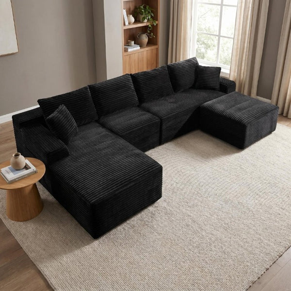 English Elm 135.4 Corduroy Modular U-Shaped Sectional Low Profile Sofa for Casual Living Rooms W5515S00081