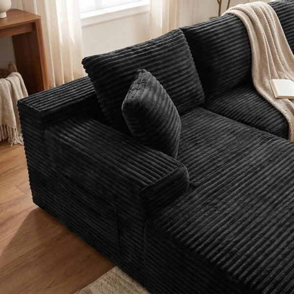 English Elm 135.4 Corduroy Modular U-Shaped Sectional Low Profile Sofa for Casual Living Rooms W5515S00081