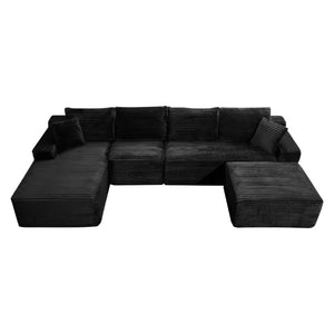 English Elm 135.4 Corduroy Modular U-Shaped Sectional Low Profile Sofa for Casual Living Rooms W5515S00081