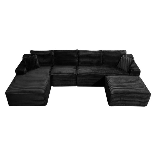 English Elm 135.4 Corduroy Modular U-Shaped Sectional Low Profile Sofa for Casual Living Rooms W5515S00081