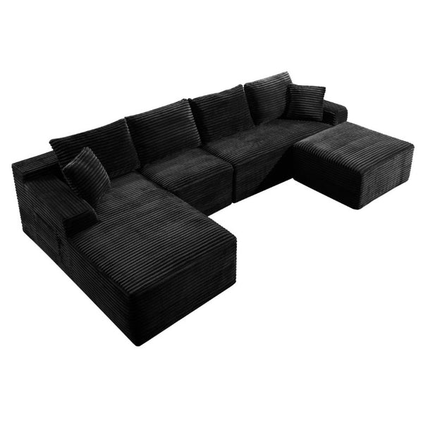 English Elm 135.4 Corduroy Modular U-Shaped Sectional Low Profile Sofa for Casual Living Rooms W5515S00081