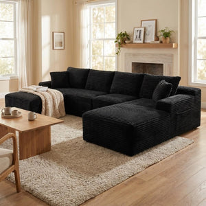 English Elm 135.4 Corduroy Modular U-Shaped Sectional Sofa Cozy Ribbed Fabric Lounge Seating W5515S00082