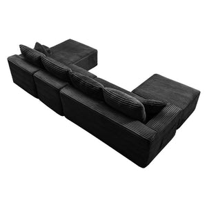 English Elm 135.4 Corduroy Modular U-Shaped Sectional Sofa Cozy Ribbed Fabric Lounge Seating W5515S00082