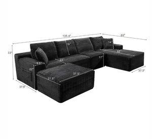English Elm 135.4 Corduroy Modular U-Shaped Sectional Sofa Cozy Ribbed Fabric Lounge Seating W5515S00082
