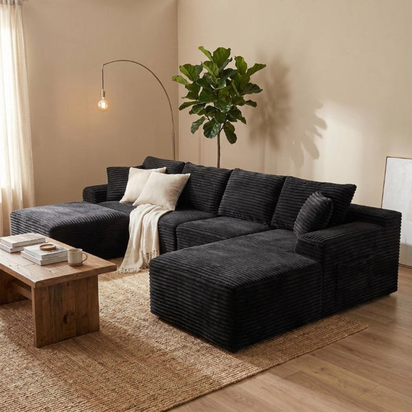 English Elm 135.4 Corduroy Modular U-Shaped Sectional Sofa Cozy Ribbed Fabric Lounge Seating W5515S00082