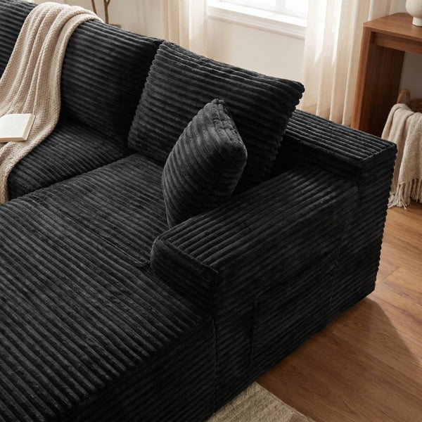 English Elm 135.4 Corduroy Modular U-Shaped Sectional Sofa Cozy Ribbed Fabric Lounge Seating W5515S00082