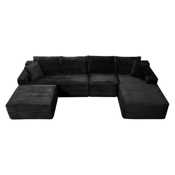 English Elm 135.4 Corduroy Modular U-Shaped Sectional Sofa Cozy Ribbed Fabric Lounge Seating W5515S00082
