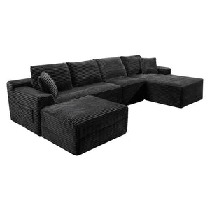 English Elm 135.4 Corduroy Modular U-Shaped Sectional Sofa Cozy Ribbed Fabric Lounge Seating W5515S00082