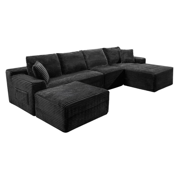 English Elm 135.4 Corduroy Modular U-Shaped Sectional Sofa Cozy Ribbed Fabric Lounge Seating W5515S00082