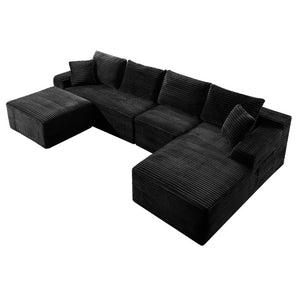 English Elm 135.4 Corduroy Modular U-Shaped Sectional Sofa Cozy Ribbed Fabric Lounge Seating W5515S00082