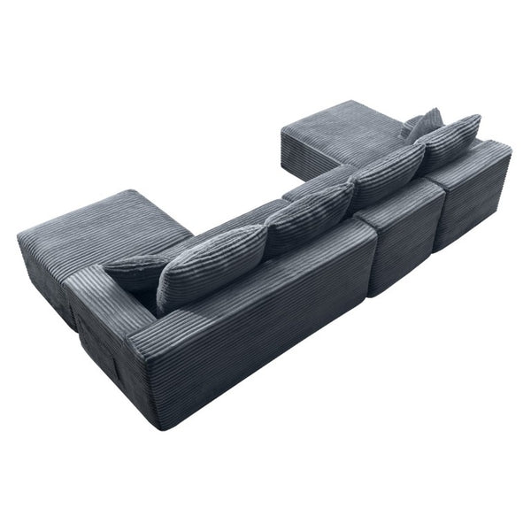 English Elm 135.4 Corduroy Modular Sectional U Shaped Sofa Seats Six for Cozy Living Rooms W5515S00083